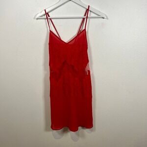 VTG Natori Red Lace Semi-Sheer Slip Dress Size XS/S Chemise Lingerie Romantic